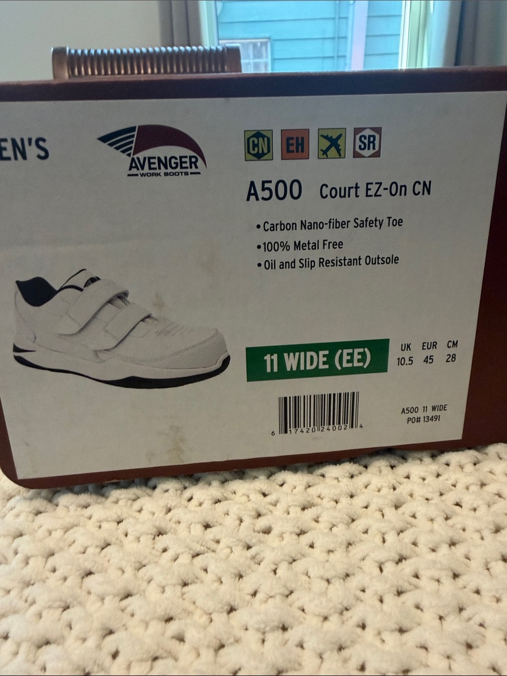Avenger A500 Court EZ-On CN Men’s White Safety Shoe - 11 Wide (EE)
